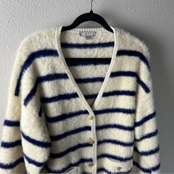 J.Crew Sweater Lady Jacket Striped Brushed Yarn Warm Sesame Indigo Preppy Medium - Picture 4 of 14